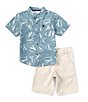 Color:Assorted - Image 1 - Little Boys 2T-7 Short Sleeve Poplin Button-Front Shirt & Twill Shorts Set