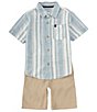 Color:Assorted - Image 1 - Little Boys 2T-7 Short Sleeve Stripe Slub Button-Up Shirt & Twill Shorts Set