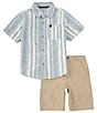 Color:Assorted - Image 2 - Little Boys 2T-7 Short Sleeve Stripe Slub Button-Up Shirt & Twill Shorts Set
