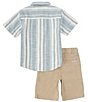 Color:Assorted - Image 3 - Little Boys 2T-7 Short Sleeve Stripe Slub Button-Up Shirt & Twill Shorts Set