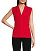 Color:Red - Image 1 - Matte Jersey V-Neck Shoulder Pleat Sleeveless Top