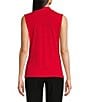 Color:Red - Image 2 - Matte Jersey V-Neck Shoulder Pleat Sleeveless Top