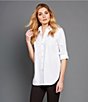 Color:Birch - Image 3 - Point Collar Non-Iron High-Low Long Roll-Tab Sleeve Blouse
