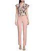 Color:Silver Pink - Image 3 - Petite Size Floral Print Collared Ruffle Front Cap Sleeve Woven Top