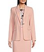 Color:Silver Pink - Image 1 - Petite Size Stretch Woven Lux Peak Lapel Collar Long Sleeve Flap Pocket One-Button Jacket
