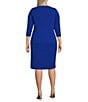 Color:Regatta - Image 2 - Plus Size 3/4 Sleeve Asymmetrical Neck Front Slit Scuba Crepe Sheath Dress