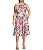 Color:Blush Multi - Image 1 - Plus Size Floral Scuba Crepe Sleeveless Crew Neck Fit And Flare Dress