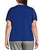 Color:Klein Blue - Image 2 - Plus Size Knit Round Neck Mesh Ruffle Short Sleeve Top