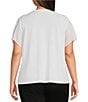 Color:Soft White - Image 2 - Plus Size Knit Round Neck Mesh Ruffle Short Sleeve Top