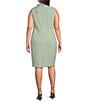 Color:Jadeite - Image 2 - Plus Size Scuba Crepe Sleeveless Mock Neck Bow Embellished Knee Length Sheath Dress