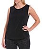 Color:Black - Image 1 - Plus Size Solid Matte Jersey Pleat Round Neck Sleeveless Tank Top