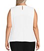 Color:White - Image 2 - Plus Size Solid Matte Jersey Pleat Round Neck Sleeveless Tank Top