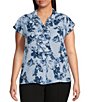 Color:Breeze Multi - Image 1 - Plus Size Woven Collared Cap Sleeve Floral Ruffle Button-Front Blouse