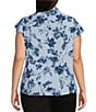 Color:Breeze Multi - Image 2 - Plus Size Woven Collared Cap Sleeve Floral Ruffle Button-Front Blouse