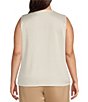 Color:Pristine - Image 2 - Plus Size Woven Pleated Crew Neck Sleeveless Button Front Top
