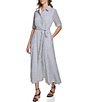 Color:Soft White Twilight Multi - Image 1 - Point Collar Short Sleeve Tie Waist Midi Shirt Dress