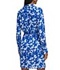 Color:Klein Blue White - Image 2 - Printed V- Neck Long Sleeve Wrap Front Dress