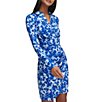 Color:Klein Blue White - Image 3 - Printed V- Neck Long Sleeve Wrap Front Dress