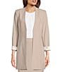 Color:Khaki - Image 1 - Contrast Lining Long Roll-Tab Sleeve Open Front Jacket