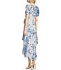 Color:Chambray Multi - Image 4 - Short Sleeve V-Neck Tiered Skirt Tie Waist Printed Midi Dress