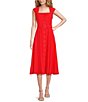 Color:Ginger - Image 1 - Sleeveless Square Neck Belted Button Front A-Line Midi Dress