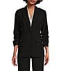Color:Black - Image 1 - Solid Luxe Notch Lapel 3/4 Scrunched Sleeve One Button Front Coordinating Jacket