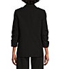 Color:Black - Image 2 - Solid Luxe Notch Lapel 3/4 Scrunched Sleeve One Button Front Coordinating Jacket