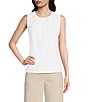 Color:White - Image 1 - Solid Pleated Crew Neck Knit Tank Top