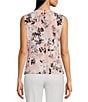 Color:Silver Pink - Image 2 - Stretch Floral Printed Pleated Front Crew Neck Sleeveless Top