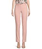 Color:Silver Pink - Image 1 - Stretch Heathered Woven Pocketed Slim Coordinating Straight Leg Pants