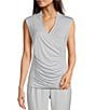 Color:Artic Ice - Image 1 - Stretch Surplice V-Neck Sleeveless Ruched Top
