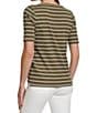 Color:Caper White - Image 2 - Stripe Boat Neckline Short Sleeve Tee Shirt