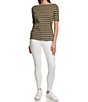 Color:Caper White - Image 3 - Stripe Boat Neckline Short Sleeve Tee Shirt