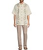 Color:Winter White - Image 3 - Embroidered Pineapple Short Sleeve Woven Shirt