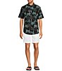 Color:Black - Image 3 - Isle Breeze Palm Tree Printed Performance Stretch Short Sleeve Woven Shirt