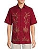 Color:Red - Image 1 - Red Palm Panel Embroidered Relaxed Fit Short Sleeve Shirt