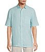 Color:Frosted Blue - Image 1 - Short Sleeve Solid Linen Woven Shirt