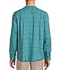 Color:Ocean Green - Image 2 - Solid Linen Banded Collar Long Sleeve Woven Shirt