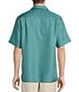 Color:Teal - Image 2 - Teal Palm Panel Embroidered Short Sleeve Shirt