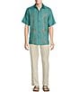 Color:Teal - Image 3 - Teal Palm Panel Embroidered Short Sleeve Shirt