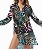 Color:Black Multi - Image 4 - Organic Bloom Floral Print Button Front Cover-Up Dress