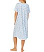 Color:Blue/Floral - Image 2 - Short Sleeve Lace Scoop Neck Cotton Knit Floral Print Waltz Midi Nightgown
