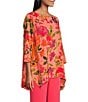 Color:Coral/Multi - Image 4 - Crepe Bright Blooms Print Scoop Neck 3/4 Sleeve Side Drape Tunic