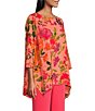 Color:Coral/Multi - Image 5 - Crepe Bright Blooms Print Scoop Neck 3/4 Sleeve Side Drape Tunic