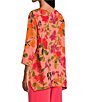Color:Coral/Multi - Image 6 - Crepe Bright Blooms Print Scoop Neck 3/4 Sleeve Side Drape Tunic