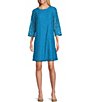 Color:Turquoise - Image 1 - Lace Round Neck 3/4 Sleeve Shift Dress