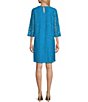 Color:Turquoise - Image 2 - Lace Round Neck 3/4 Sleeve Shift Dress