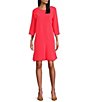Color:Coral Crush - Image 1 - Harlow Matte Crepe Crew Neck 3/4 Sleeve A-Line Dress