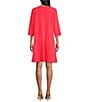 Color:Coral Crush - Image 2 - Harlow Matte Crepe Crew Neck 3/4 Sleeve A-Line Dress