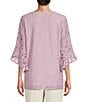 Color:Iced Orchid - Image 2 - Julia Floral Lace Round Neck 3/4 Ruffle Bell Sleeve Tunic